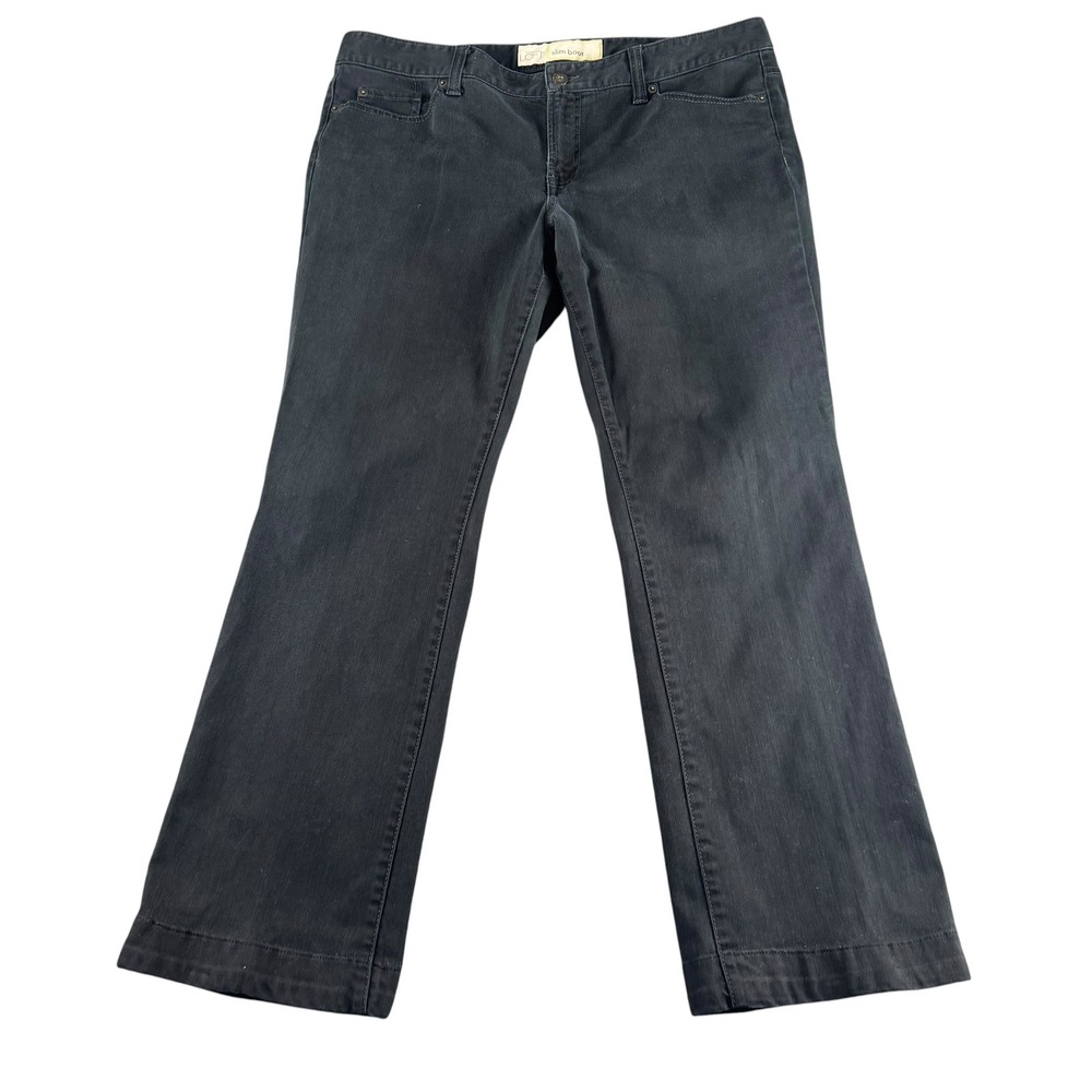 Ann Taylor LOFT Slim Bootcut Jeans Womens 14 Black Charcoal Mid Rise Stretch